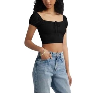 Romantic Vintage Cottagecore BP Smocked Crop Top Black NWT Size Large